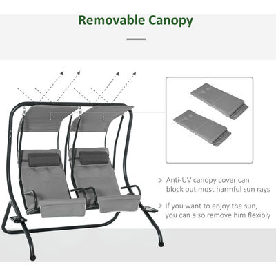 Patio Leisure Facilities AJUNION 2 posti a sedere Swing Outdoor Hanging Chair con baldacchino 37kg