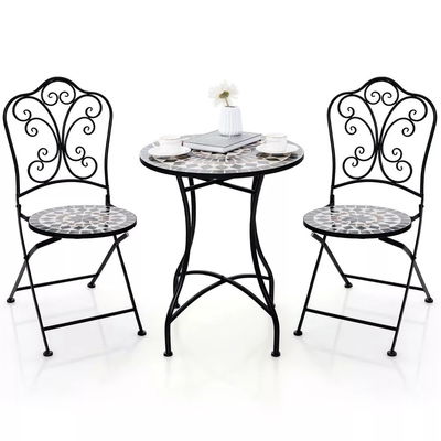 Mobili per esterni AJUNION 2 Sedia e tavolo in metallo Sedia pieghevole in ferro Antico mosaico piastrelle Tavolo set Bistro