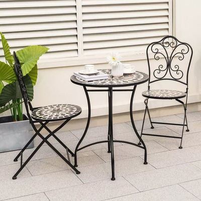 Mobili per esterni AJUNION 2 Sedia e tavolo in metallo Sedia pieghevole in ferro Antico mosaico piastrelle Tavolo set Bistro