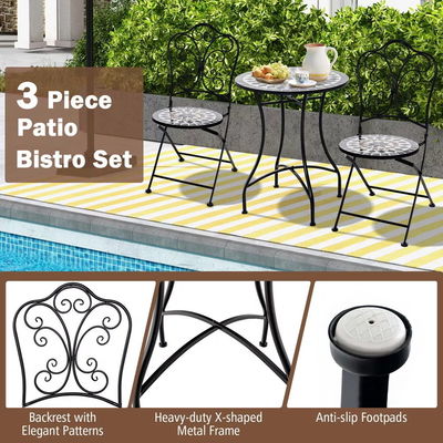 Mobili per esterni AJUNION 2 Sedia e tavolo in metallo Sedia pieghevole in ferro Antico mosaico piastrelle Tavolo set Bistro