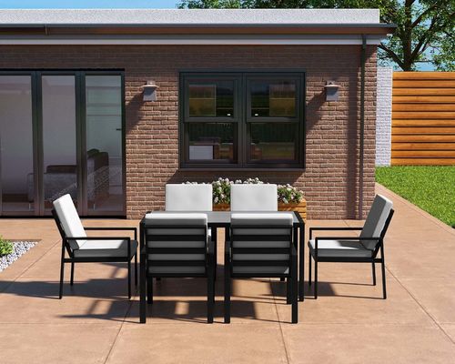 Tavolo da pranzo L150xW90xH73cm con tavolo in HDPE e telaio in metallo