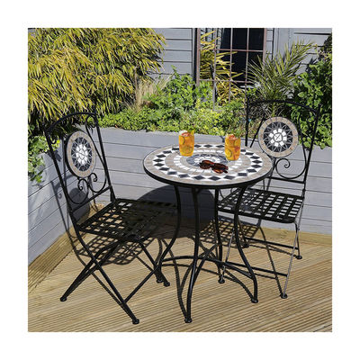 Balcone da giardino in ferro robusto Set Bistro con stile di design moderno e rivestimento di piastrelle in ceramica