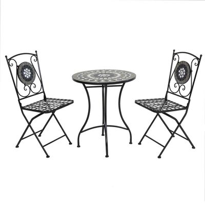 Balcone da giardino in ferro robusto Set Bistro con stile di design moderno e rivestimento di piastrelle in ceramica