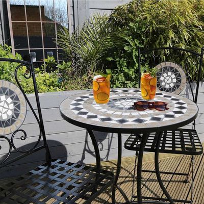 Balcone da giardino in ferro robusto Set Bistro con stile di design moderno e rivestimento di piastrelle in ceramica