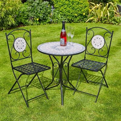 Set di tavolo e sedia in metallo pieghevole per giardino antico mosaico