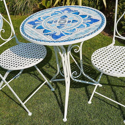 Moderno design piastrelle in ceramica e in polvere rivestito ferro Bistro Set per giardino esterno patio