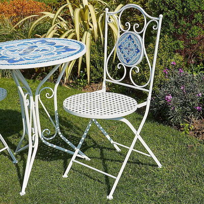 Moderno design piastrelle in ceramica e in polvere rivestito ferro Bistro Set per giardino esterno patio
