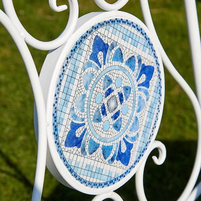 Moderno design piastrelle in ceramica e in polvere rivestito ferro Bistro Set per giardino esterno patio