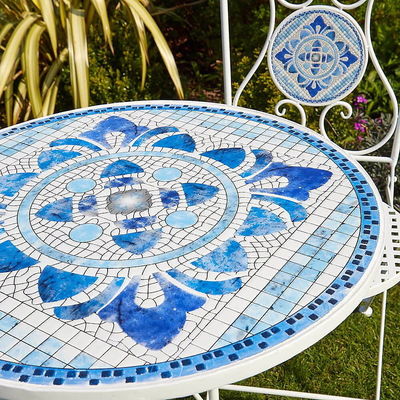 Moderno design piastrelle in ceramica e in polvere rivestito ferro Bistro Set per giardino esterno patio