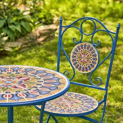 Iron Crafts Mosaic Bistro Set 3pcs Set balcone con tavolo e sedia pieghevoli di AJUNION