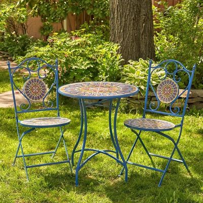 Iron Crafts Mosaic Bistro Set 3pcs Set balcone con tavolo e sedia pieghevoli di AJUNION