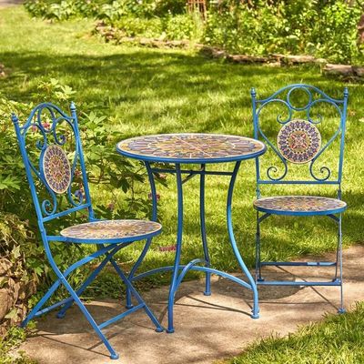 Iron Crafts Mosaic Bistro Set 3pcs Set balcone con tavolo e sedia pieghevoli di AJUNION