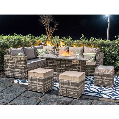 Mobile modulare Wicker Rattan Set esterno con tavolo a fuoco AJUNION Garden Design