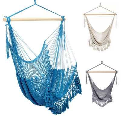 Giardino esterno portabile appeso corda di cotone sedia di amaca con supporto in legno Tassel