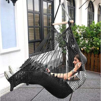 Giardino esterno portabile appeso corda di cotone sedia di amaca con supporto in legno Tassel