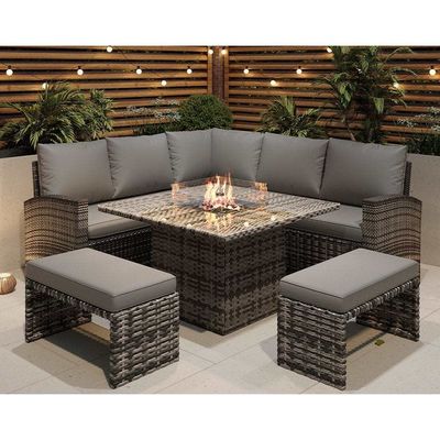 L96xW49xH35cm Dimensione panchina Salone angolare sezionale moderno Mobili da patio con fossa di fuoco
