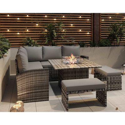 L96xW49xH35cm Dimensione panchina Salone angolare sezionale moderno Mobili da patio con fossa di fuoco