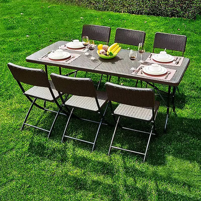 Tabella da banchetto ripiegabile all'aperto mobili da campeggio portatili con design di rattan imitato
