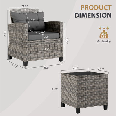 Set Bistro Outdoor Sedia da giardino in rotino 2 posti a sedere Set Patio Gruppo con tavolo da caffè di AJUNION