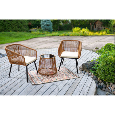 Moderno design 3 pezzi Set Bistro Sedie di Wicker Rattan Arredamento con luce solare LED
