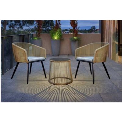 Moderno design 3 pezzi Set Bistro Sedie di Wicker Rattan Arredamento con luce solare LED