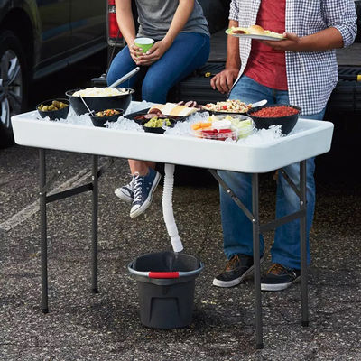 Tavolo pieghevole portatile per festa Hotel Camping Piazza HDPE Plastico metallo raffreddatore di ghiaccio