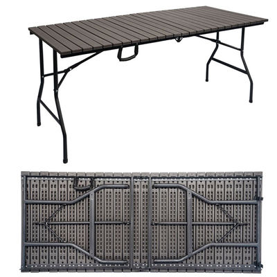 Metallo esterno pieghevole portatile legno grano HDPE plastica pieghevole birra picnic tavolo da pranzo