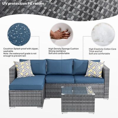 Divano di rotino Set salotto sezionale 24' H X 78' W X 50.78' D per il relax all'aria aperta