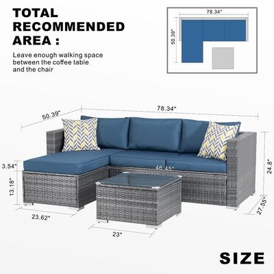 Divano di rotino Set salotto sezionale 24' H X 78' W X 50.78' D per il relax all'aria aperta