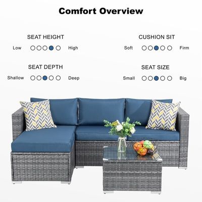 Divano di rotino Set salotto sezionale 24' H X 78' W X 50.78' D per il relax all'aria aperta