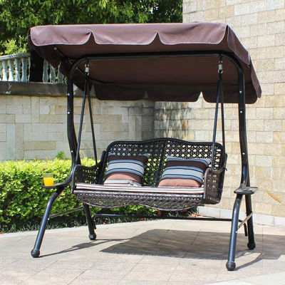 Giardino esterno cornice metallica Pe Rattan doppio 3 posti Amaca d'altalena con baldacchino
