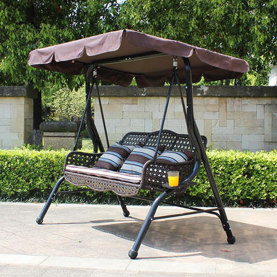 Giardino esterno cornice metallica Pe Rattan doppio 3 posti Amaca d'altalena con baldacchino