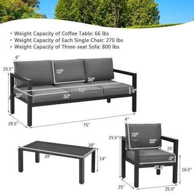 AJUNION 4 pezzi mobili da patio set sedute all'aria aperta in alluminio per lo stile di design moderno