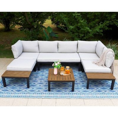 Set di patio modulare in alluminio AJUNION Forma U Grandi mobili da esterno Divano sezionale