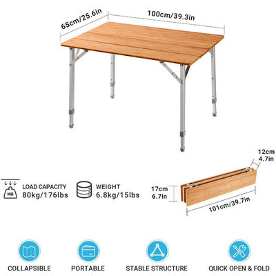 100*65cm Tavolo da tavolo in legno in metallo di bambù piatto piatto da picnic Tavolo da pranzo per campeggio all'aperto