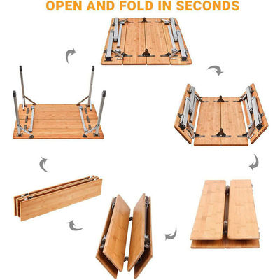 100*65cm Tavolo da tavolo in legno in metallo di bambù piatto piatto da picnic Tavolo da pranzo per campeggio all'aperto