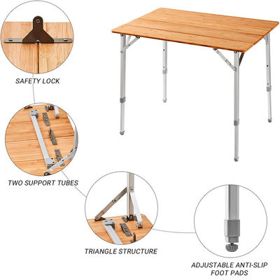 100*65cm Tavolo da tavolo in legno in metallo di bambù piatto piatto da picnic Tavolo da pranzo per campeggio all'aperto