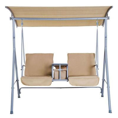 Moderna sedia a dondolo per esterni 67.7"D x 44.1"W x 65"H con portatavola e ombra regolabile
