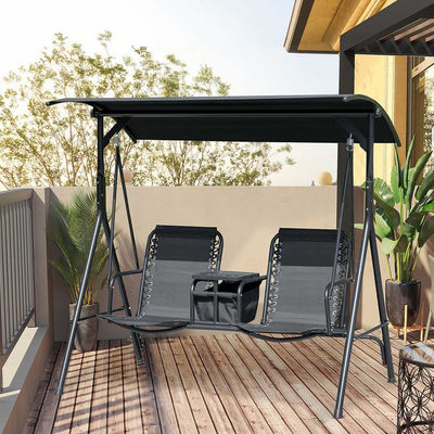 Moderna sedia a dondolo per esterni 67.7"D x 44.1"W x 65"H con portatavola e ombra regolabile