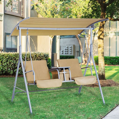 Moderna sedia a dondolo per esterni 67.7"D x 44.1"W x 65"H con portatavola e ombra regolabile
