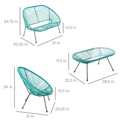 Mobili da giardino moderni Patio esterno con telaio in acciaio e corda di vimini di plastica