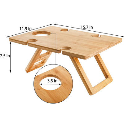 Tavolo da picnic portatile per snack e vino in legno di bambù