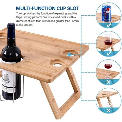 Tavolo da picnic portatile per snack e vino in legno di bambù