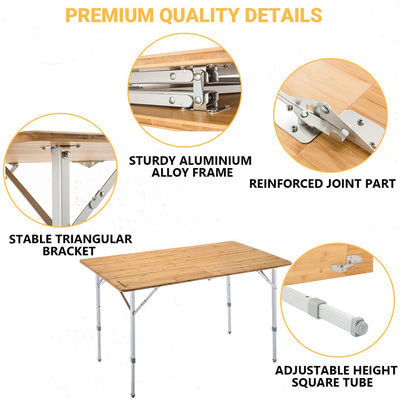 120*70cm Tavolo da tavolo Patio Giardino Bambù Tavolo pieghevole in alluminio per picnic Campeggio Cucina