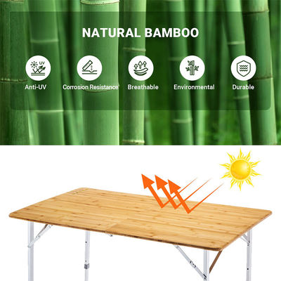 120*70cm Tavolo da tavolo Patio Giardino Bambù Tavolo pieghevole in alluminio per picnic Campeggio Cucina