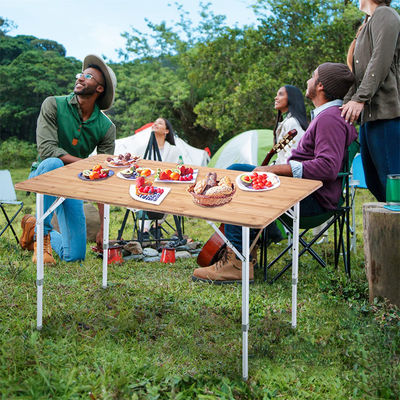 120*70cm Tavolo da tavolo Patio Giardino Bambù Tavolo pieghevole in alluminio per picnic Campeggio Cucina