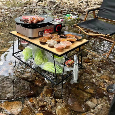 Tavolo pieghevole esterno leggero portatile in alluminio metallo di bambù per escursioni e campeggio
