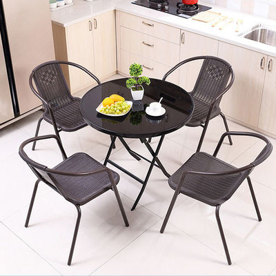 Tavolo da pranzo per caffè pieghevole in vetro temperato metallo per campeggio all'aperto Balcone giardino patio