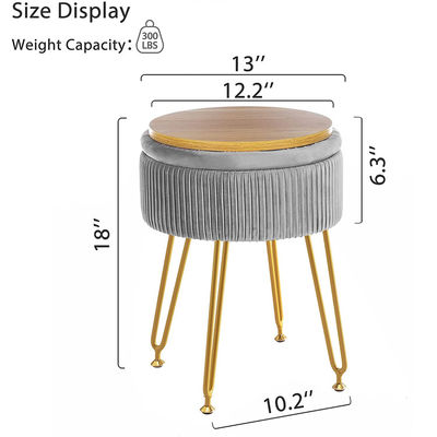 Logo personalizzato Stoccaggio in velluto Scalone ottomano con gambe metalliche e sgabello rotondo per poggiamento dei piedi