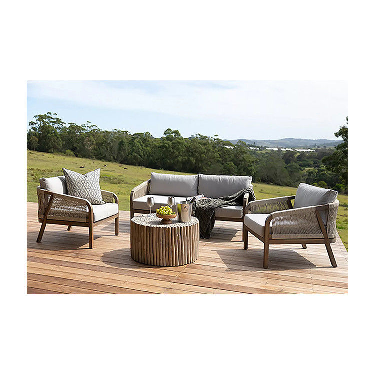Divano per patio con telaio a corda AJUNION Cornice in legno di teak Arredamento esterno per giardini al mare